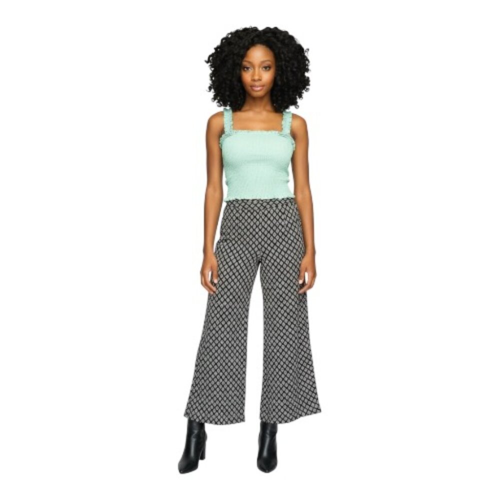 Saturday Sunday Anthropologie Black Geometric Wide Cropped Leg Palazzo Pants